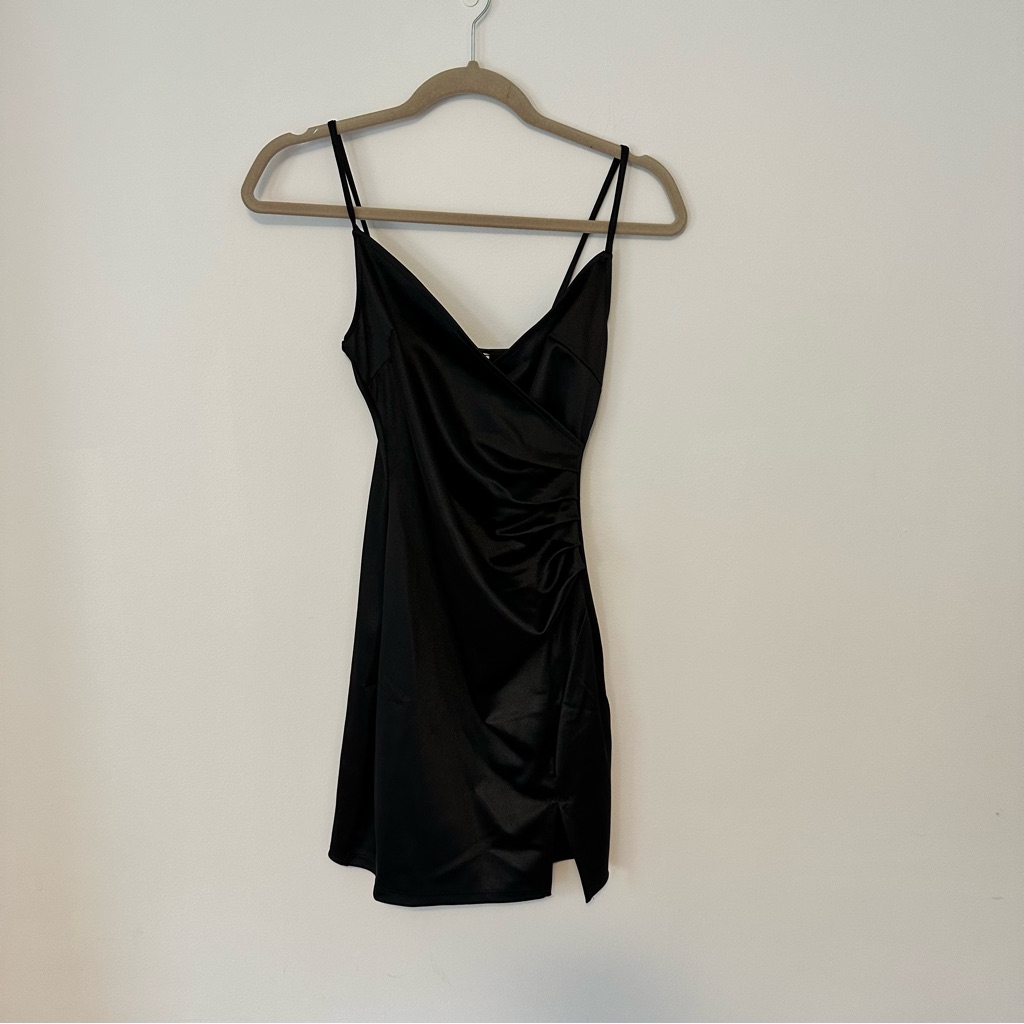 Pink Lily Hidden Romance Black Satin Mini Dress